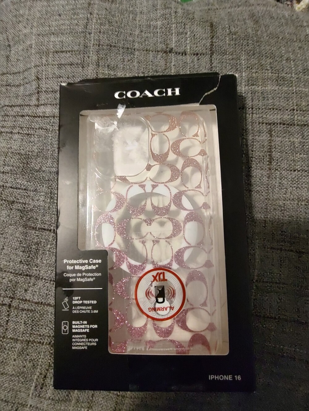 Coach MagSafe Protective Case for Apple iPhone 16 Clear/Pink Glitter Logo